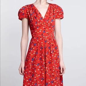 Hi There from Karen Walker Basque Red Floral Anthropologie Dress Women's 10